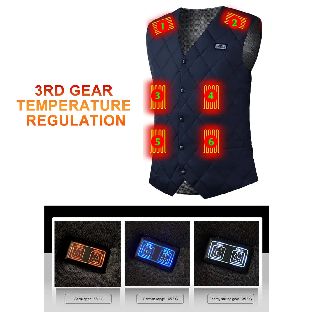 16 Areas Heated Vest Jacket Electric Heating Clothing 3 Gears Thermal Vest Women Men Electric Heating Vest for Camping Hiking
