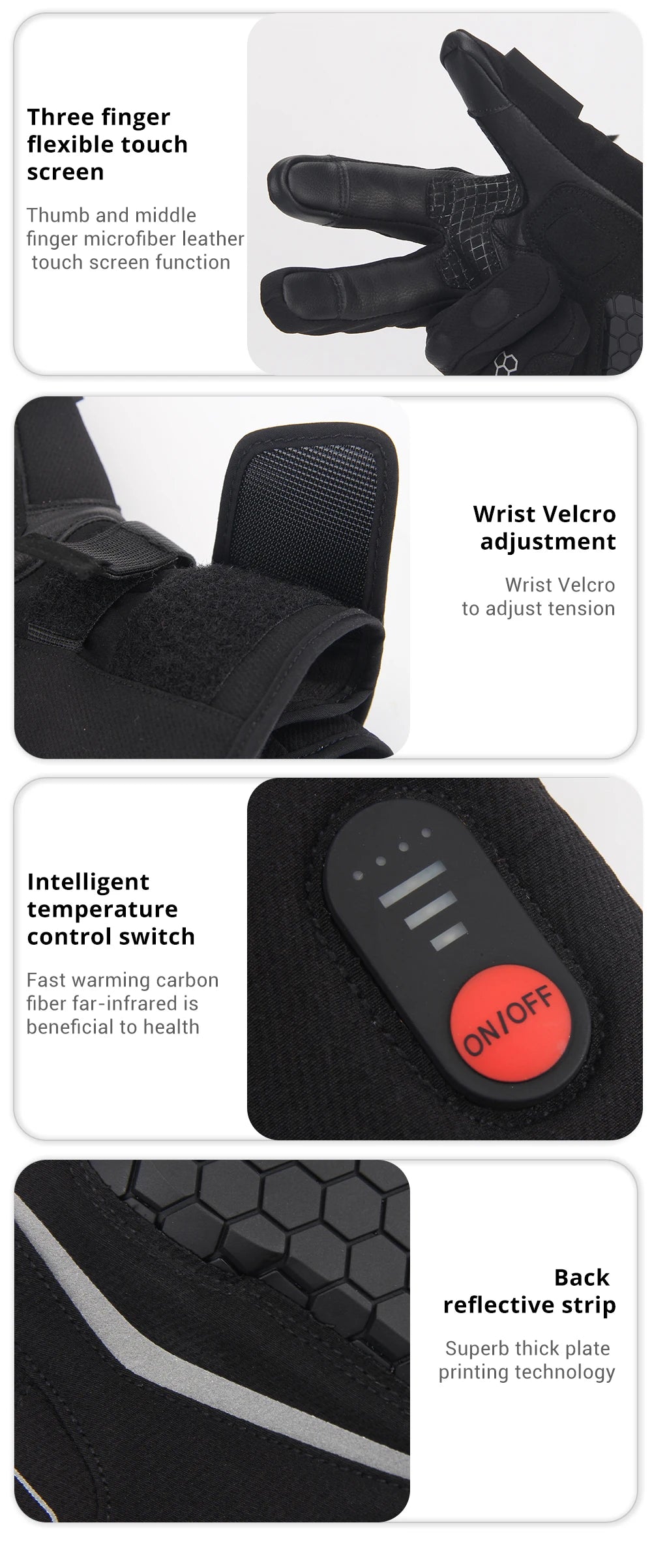 Heated Gloves Electric Ski Winter Warm Support Touch Screen Glove Men Women SnowboardingThermal Skiing Liner for Outdoor