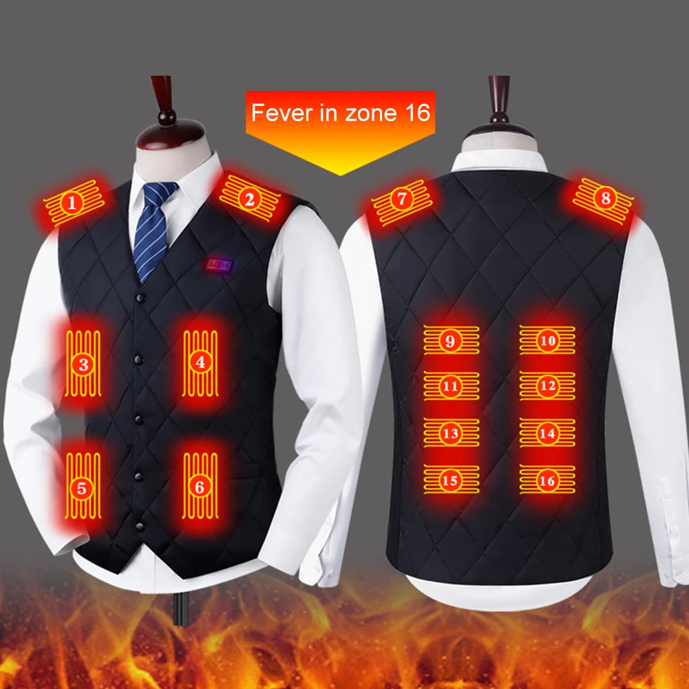 16 Areas Heated Vest Jacket Electric Heating Clothing 3 Gears Thermal Vest Women Men Electric Heating Vest for Camping Hiking