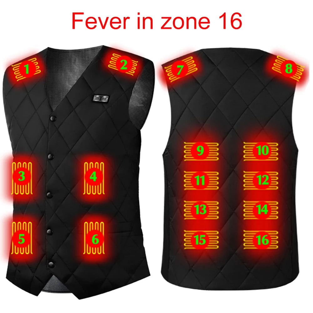 16 Areas Heated Vest Jacket Electric Heating Clothing 3 Gears Thermal Vest Women Men Electric Heating Vest for Camping Hiking
