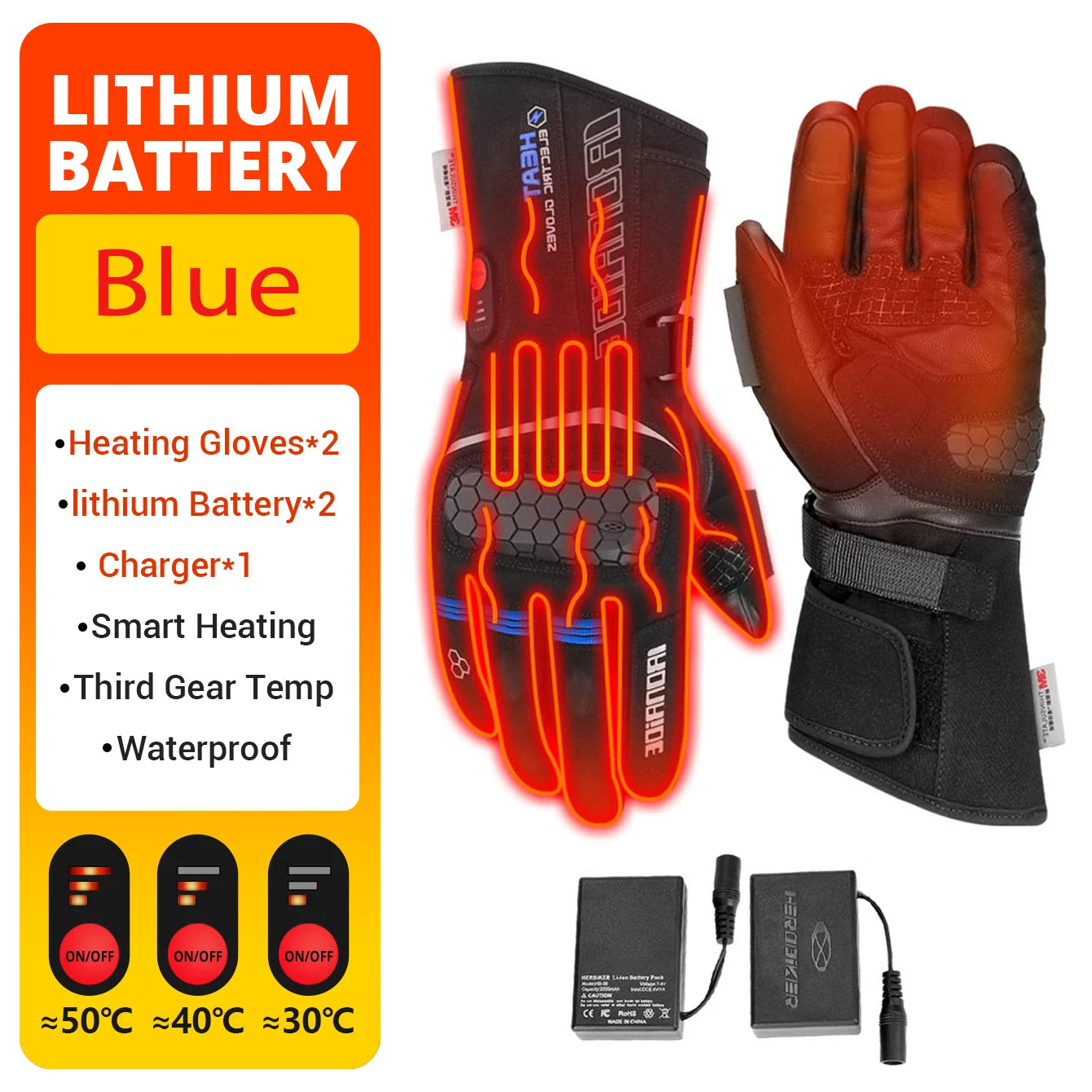 Heated Gloves Electric Ski Winter Warm Support Touch Screen Glove Men Women SnowboardingThermal Skiing Liner for Outdoor