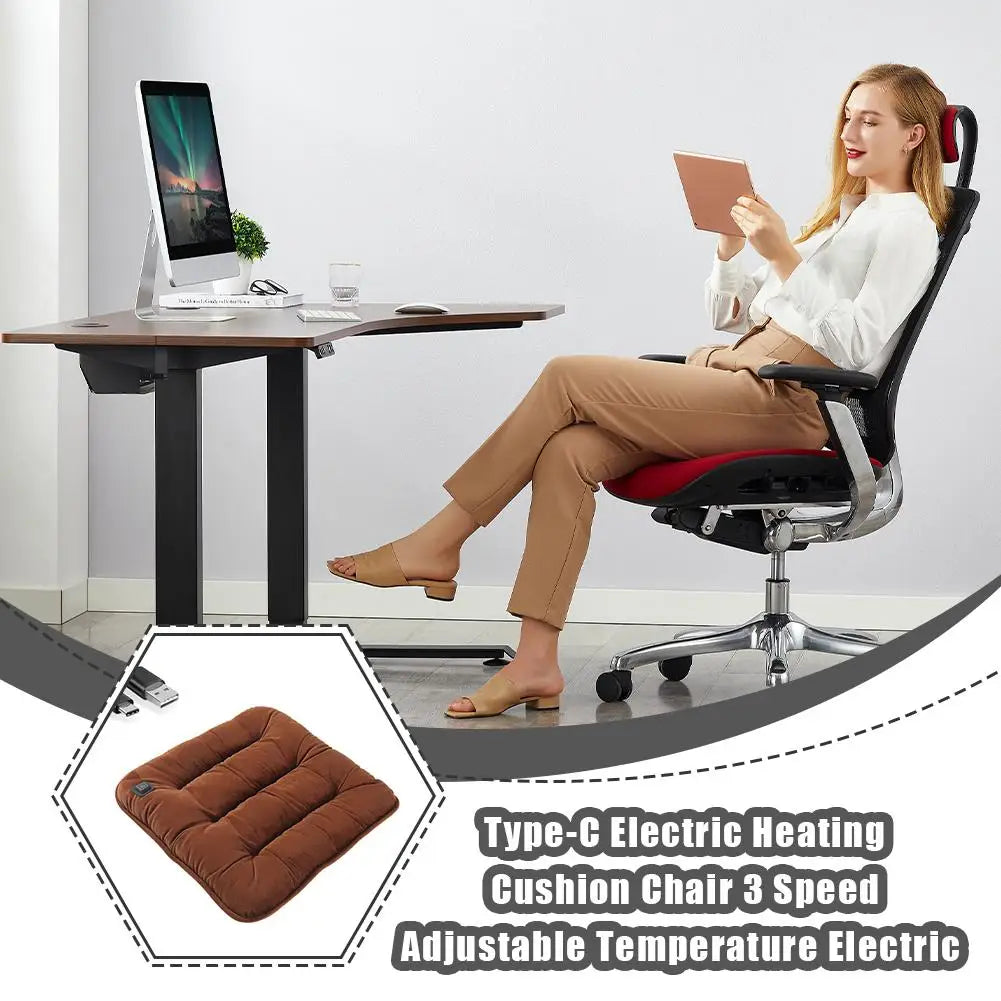 Heated Seat Cushion USB Electric Warming Pad 43x41cm Three Temperature Settings Home Office Chair Mat Winter Heating Solution