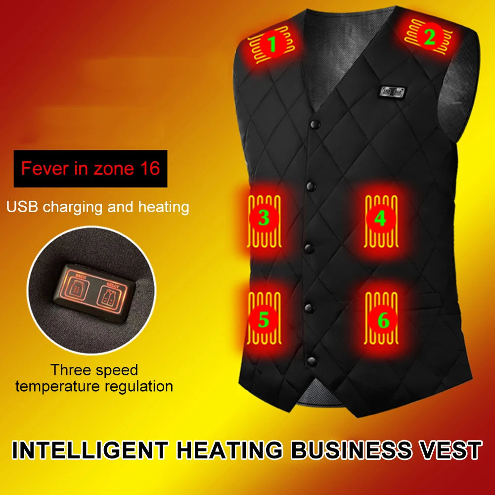16 Areas Heated Vest Jacket Electric Heating Clothing 3 Gears Thermal Vest Women Men Electric Heating Vest for Camping Hiking