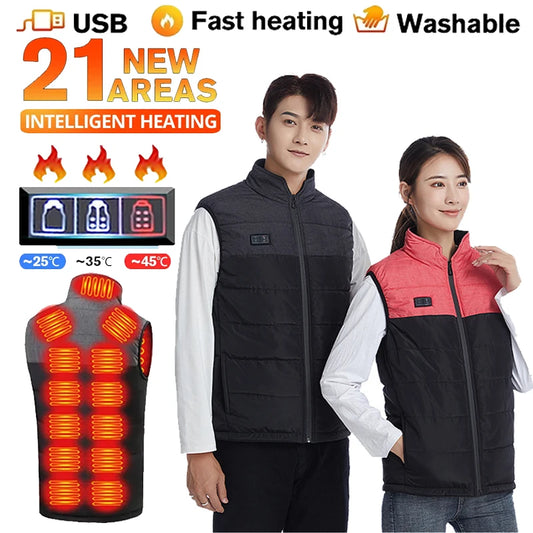 21Areas Men Self Heating Vest USB Heated Jacket Adjustment Warm Padded Vest Hiking Outdoor camping Women Thermal Heated Clothing