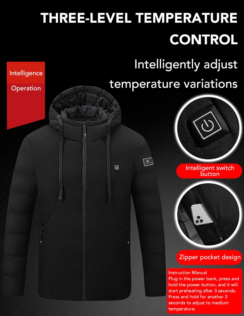 4 Areas Heated Jackets for Men Outdoor Sports Smart USB Charging Heating Outerwear Winter Electric Thermal Warm Cotton Jacket