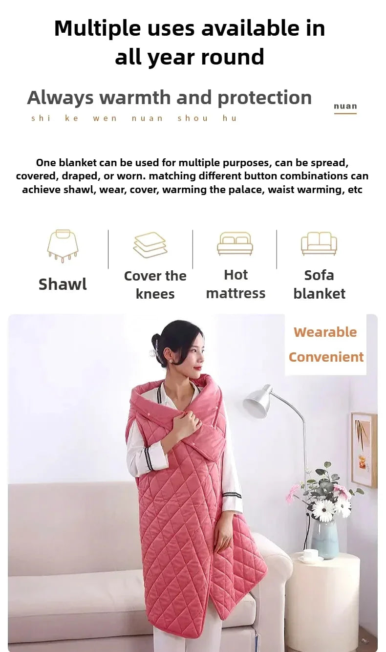 Multifunctional Electric Blanket USB Winter Shawl Blanket 3 Adjustable Fast Heating Blanket with Pocket Washable Warm Blanket