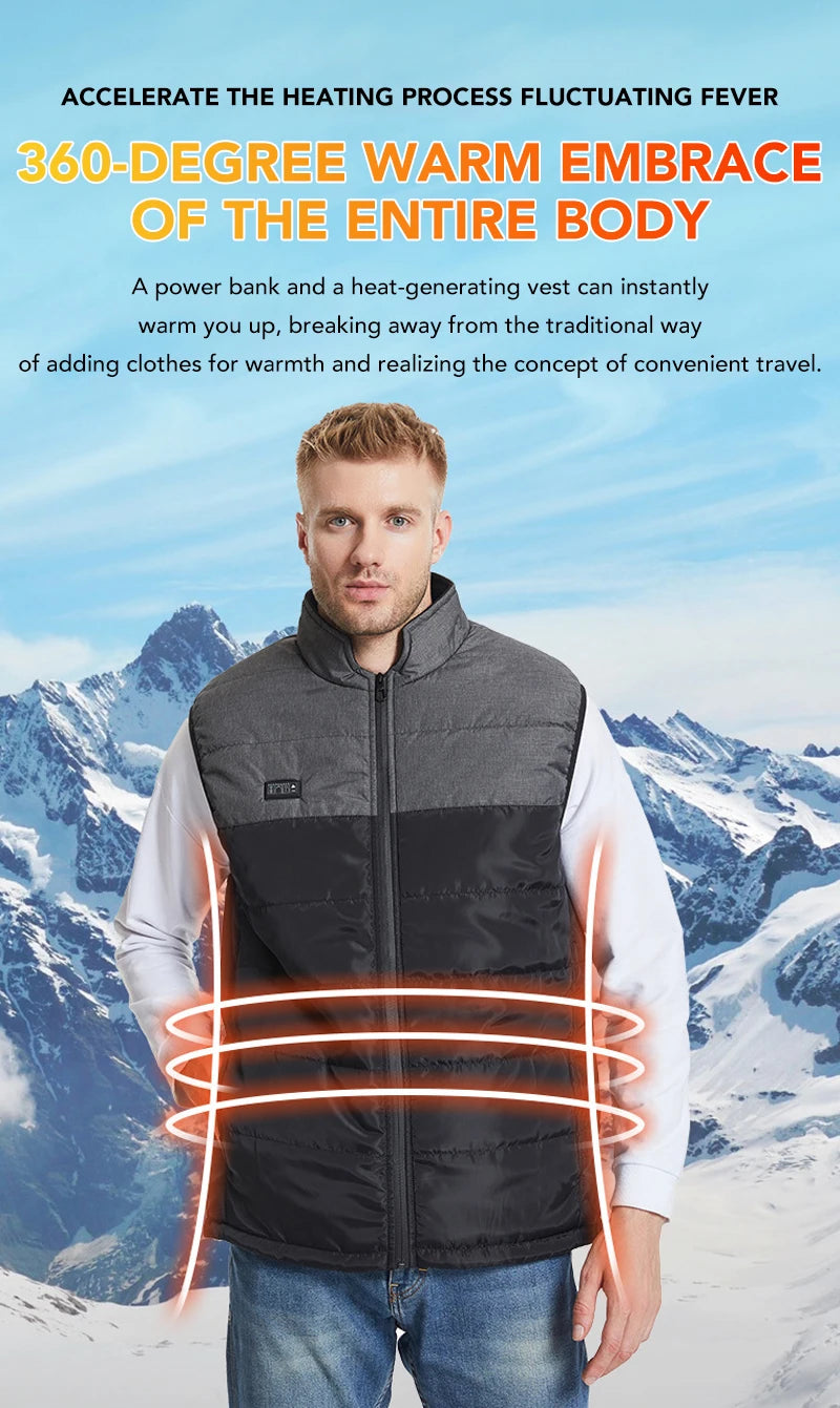 11/15 Areas Heated Vest for Men Motorcycle USB Electric Heating Clothes Couple Winter Electrically Heated Thermal Waistcoat