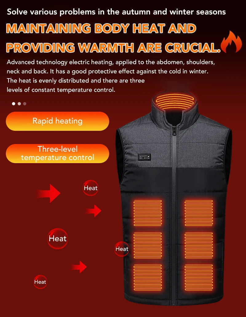 11/15 Areas Heated Vest for Men Motorcycle USB Electric Heating Clothes Couple Winter Electrically Heated Thermal Waistcoat