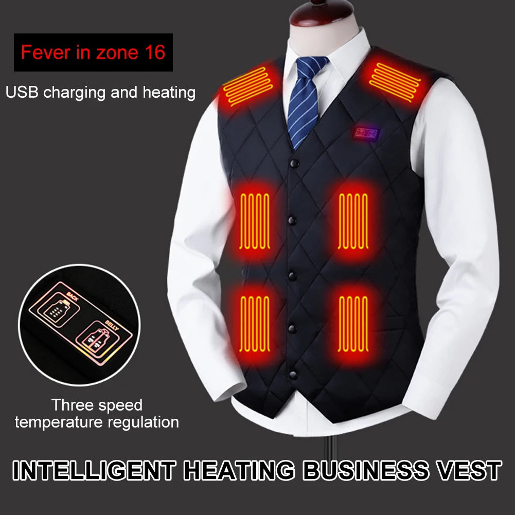 16 Areas Heated Vest Jacket Electric Heating Clothing 3 Gears Thermal Vest Women Men Electric Heating Vest for Camping Hiking
