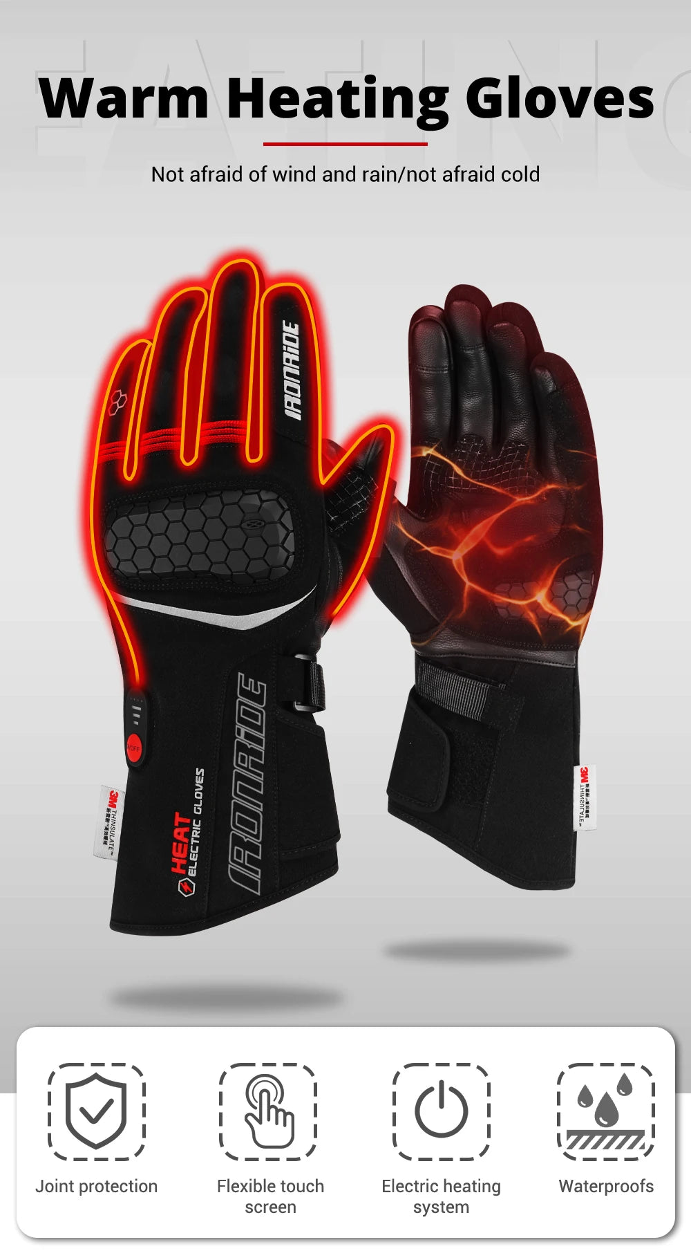 Heated Gloves Electric Ski Winter Warm Support Touch Screen Glove Men Women SnowboardingThermal Skiing Liner for Outdoor