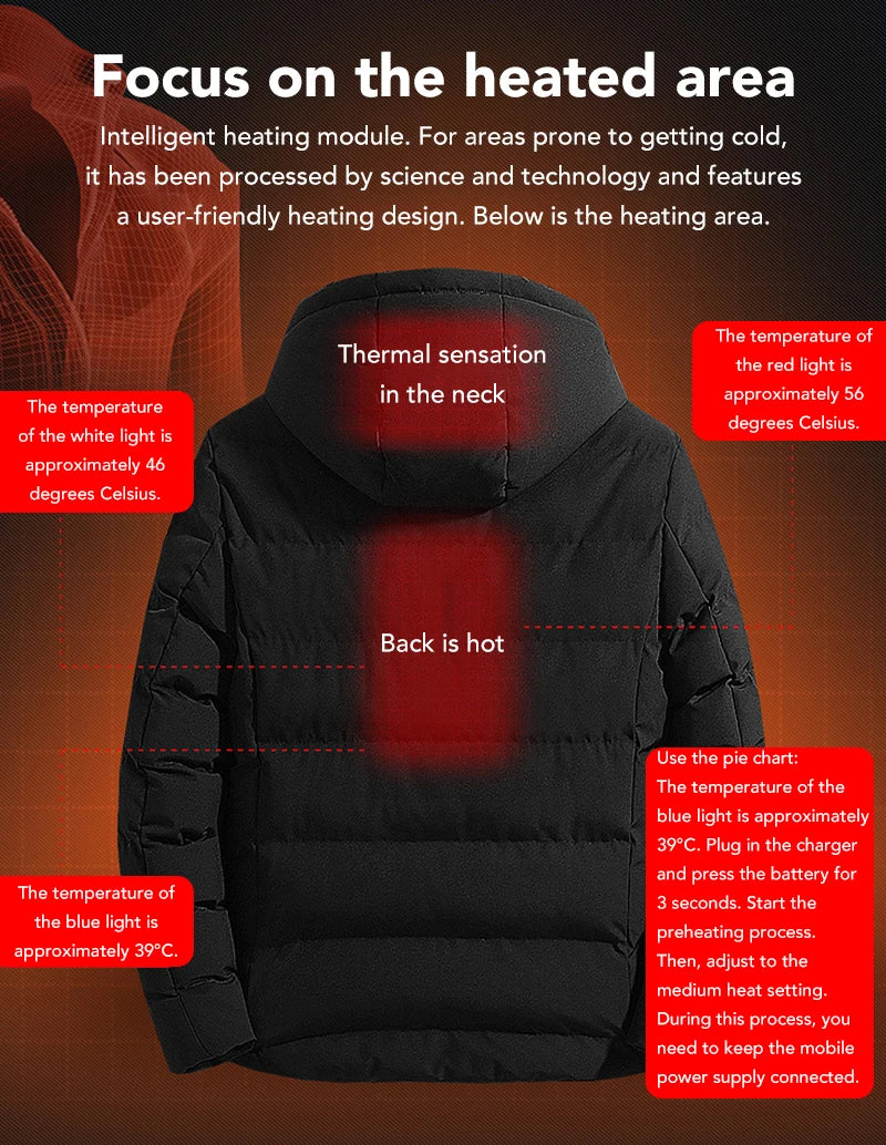 4 Areas Heated Jackets for Men Outdoor Sports Smart USB Charging Heating Outerwear Winter Electric Thermal Warm Cotton Jacket