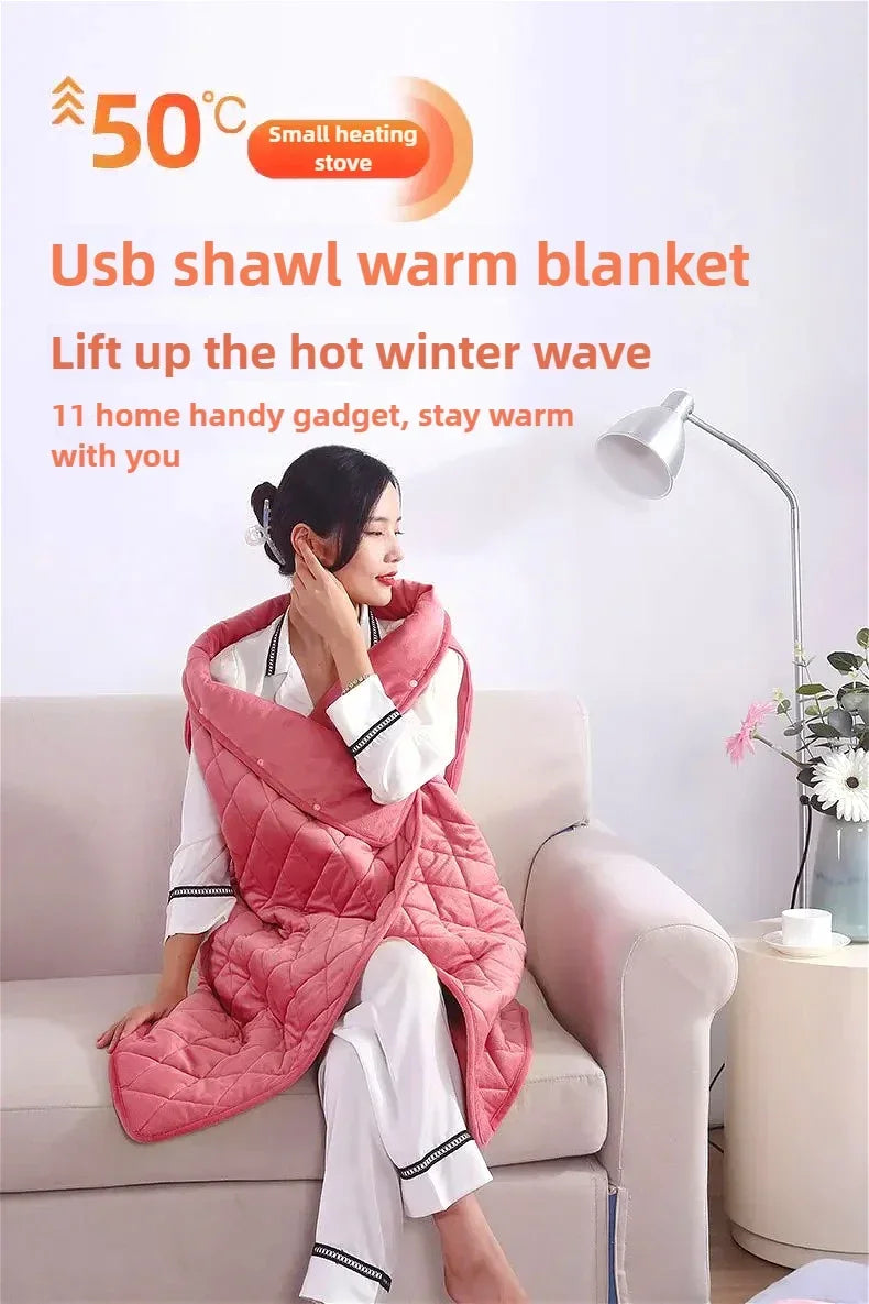 Multifunctional Electric Blanket USB Winter Shawl Blanket 3 Adjustable Fast Heating Blanket with Pocket Washable Warm Blanket