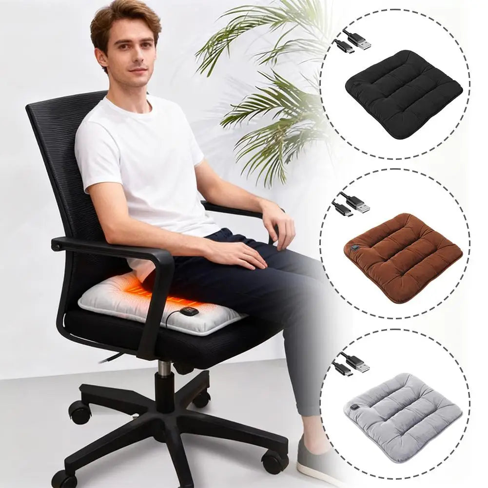 Heated Seat Cushion USB Electric Warming Pad 43x41cm Three Temperature Settings Home Office Chair Mat Winter Heating Solution