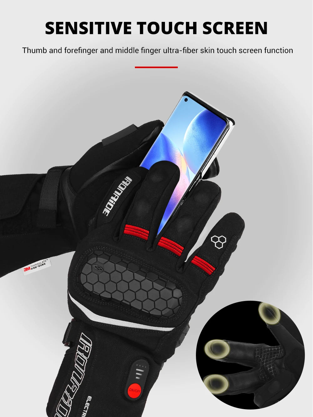 Heated Gloves Electric Ski Winter Warm Support Touch Screen Glove Men Women SnowboardingThermal Skiing Liner for Outdoor