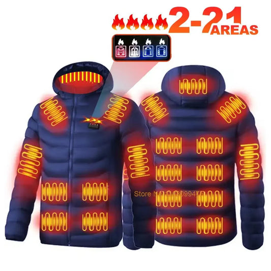 Self Heated Jacket Men Women USB Heated Clothing Cotton Washed Winter Thermal Skiing Camping Hiking Jacket 2-21 Areas Warm Coats
