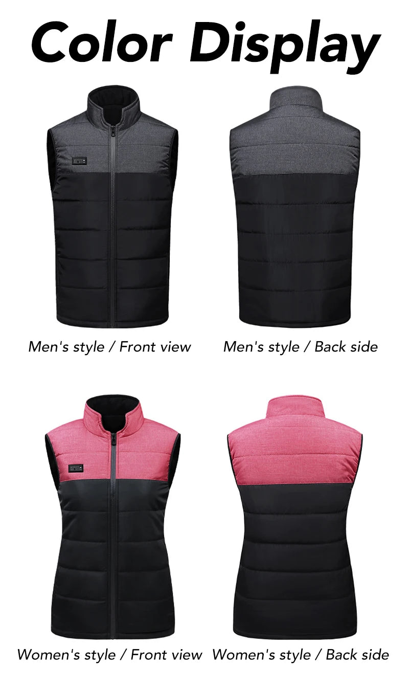 11/15 Areas Heated Vest for Men Motorcycle USB Electric Heating Clothes Couple Winter Electrically Heated Thermal Waistcoat