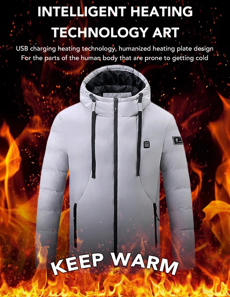 4 Areas Heated Jackets for Men Outdoor Sports Smart USB Charging Heating Outerwear Winter Electric Thermal Warm Cotton Jacket
