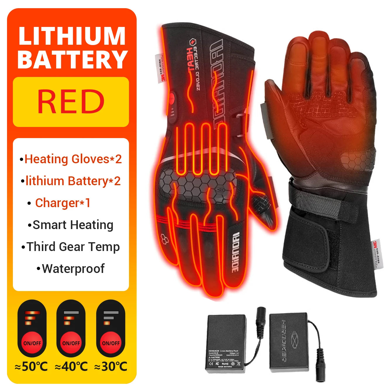 Heated Gloves Electric Ski Winter Warm Support Touch Screen Glove Men Women SnowboardingThermal Skiing Liner for Outdoor