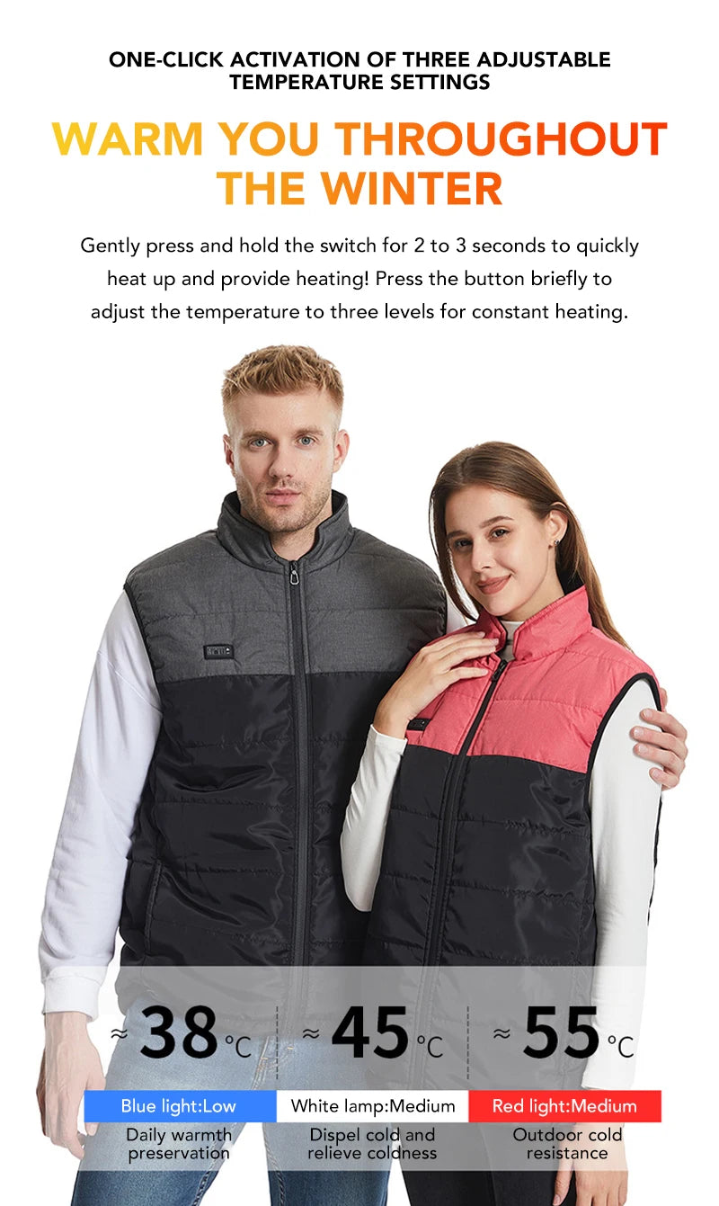 11/15 Areas Heated Vest for Men Motorcycle USB Electric Heating Clothes Couple Winter Electrically Heated Thermal Waistcoat