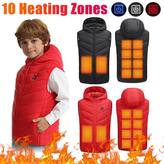10 Heating Zones Electric Heated Jackets Usb Heated Coat Thermal Winter Warm Jacket for Boys Girls Outdoor Cycling Warm Vest