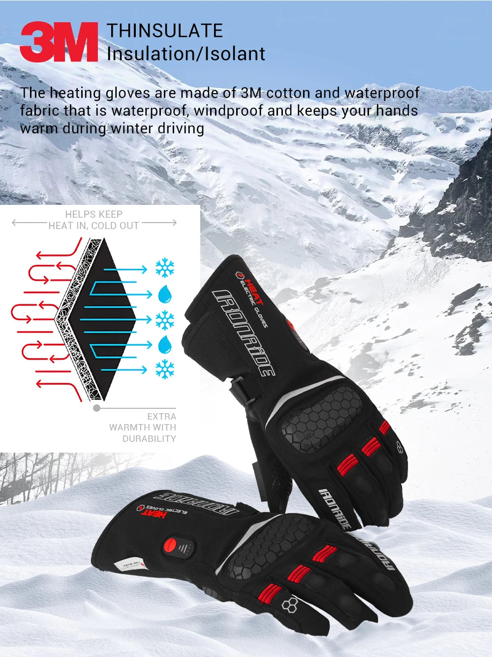 Heated Gloves Electric Ski Winter Warm Support Touch Screen Glove Men Women SnowboardingThermal Skiing Liner for Outdoor