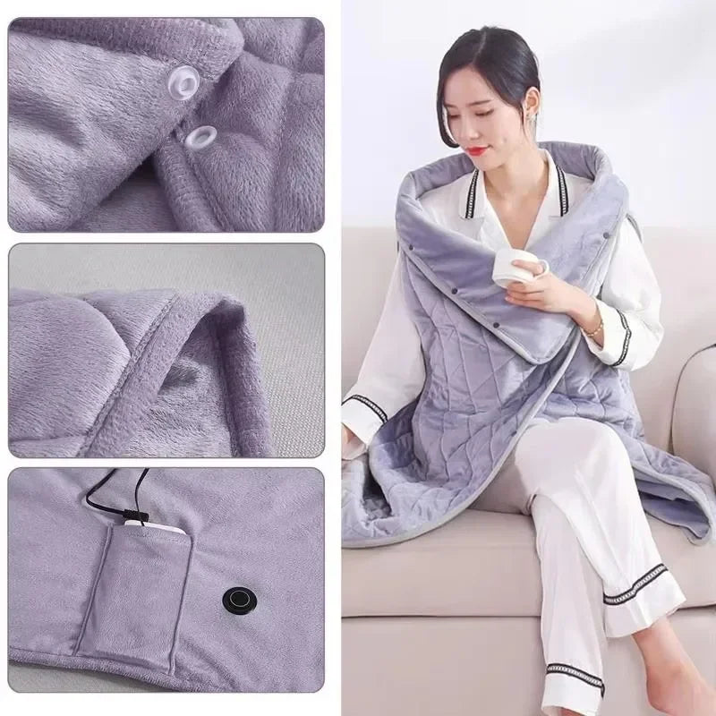 Multifunctional Electric Blanket USB Winter Shawl Blanket 3 Adjustable Fast Heating Blanket with Pocket Washable Warm Blanket