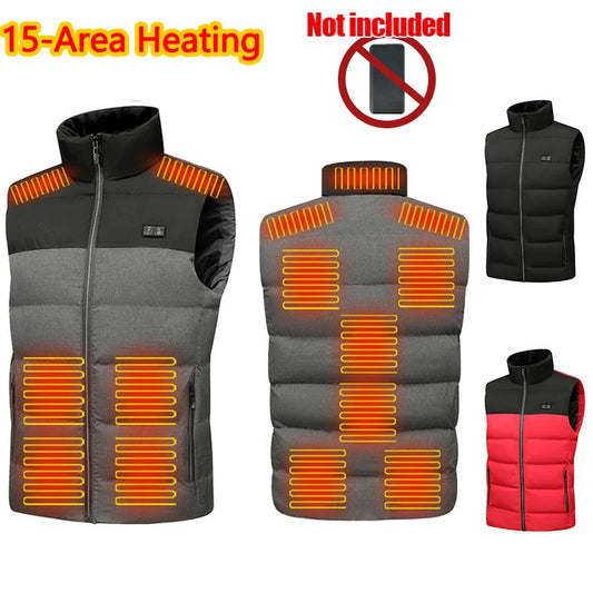 15 Areas Heated Jacket Intelligent Heating Area Vest Men Heating Jacket Warm Winter Heated Vest (Not Included The Power Bank)