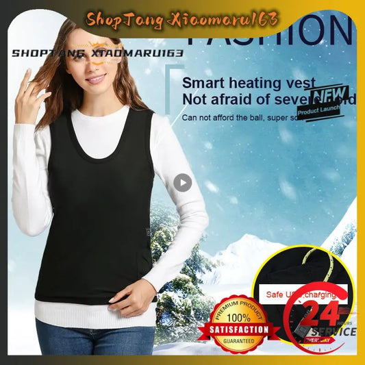 Electric Heating Vest Autumn Winter USB Electric Heated U Neck Men Women Outdoor Fishing Trekking Cycling Thermal